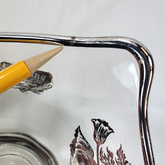 Silver City Glass Co. Sterling Overlay Bowl Dish Flanders Poppies 5.75" Square - Picture 12 of 16